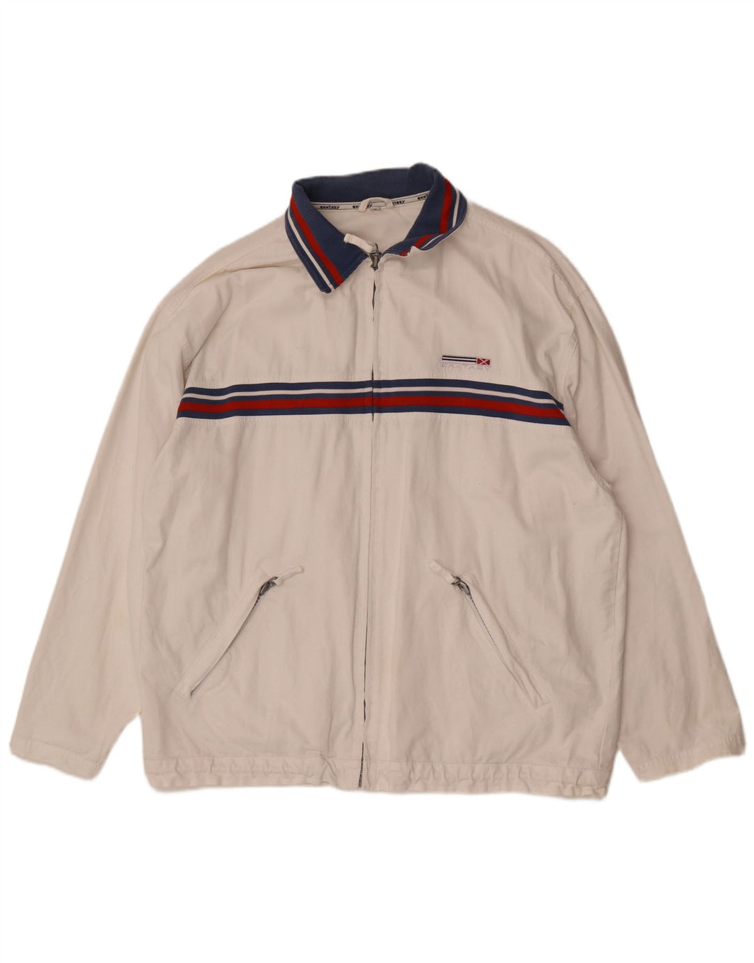 Vintage Mens Tracksuit Top Jacket XL White Colourblock Cotton