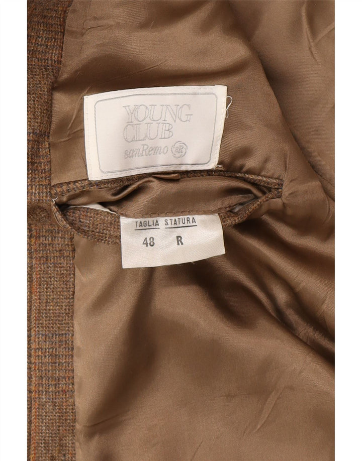 SAN REMO Womens Double Breasted Blazer Jacket IT 48 XL Brown Check Vintage San Remo and Second-Hand San Remo from Messina Hembry 