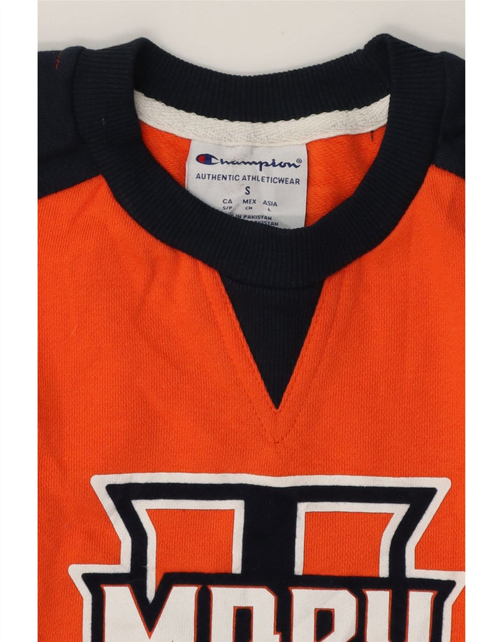 CHAMPION Mens Graphic Sweatshirt Jumper Small Orange Colourblock Cotton Vintage Champion and Second-Hand Champion from Messina Hembry 