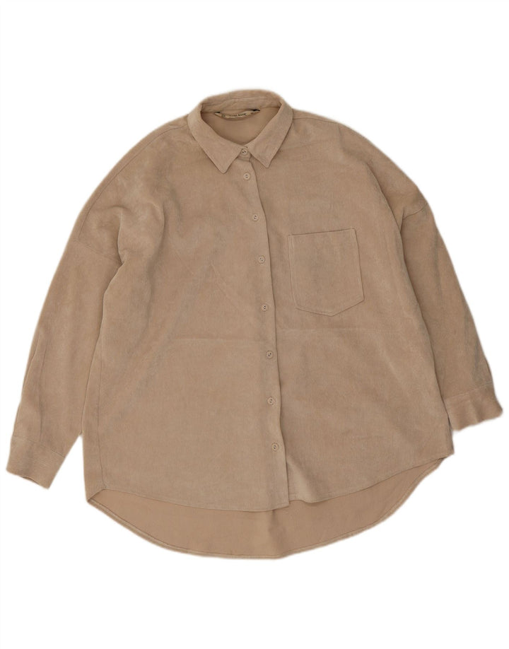 Zara Womens Oversized Corduroy Shirt UK 10 Small Beige Polyester
