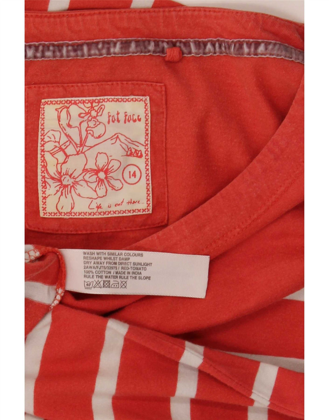 Fat Face Maglia regolare da donna a maniche lunghe UK 14 Cotone a righe rosse medie