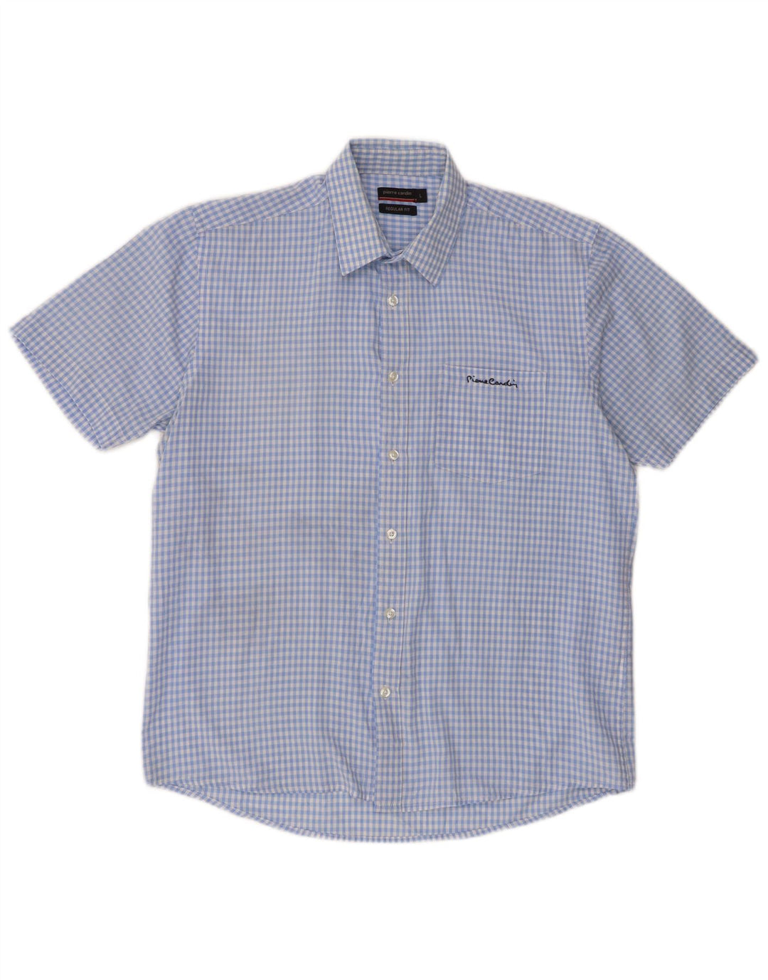 Pierre Cardin Mens Short Sleeve Regular Fit Shirt Large Blue Gingham