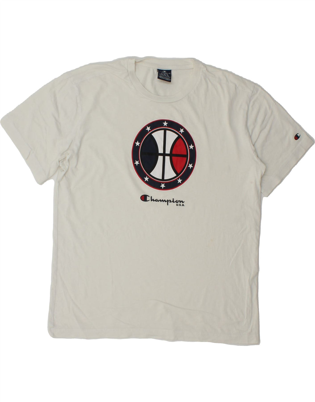 CHAMPION Mens Graphic T-Shirt Top Large White Cotton Vintage Champion and Second-Hand Champion from Messina Hembry 