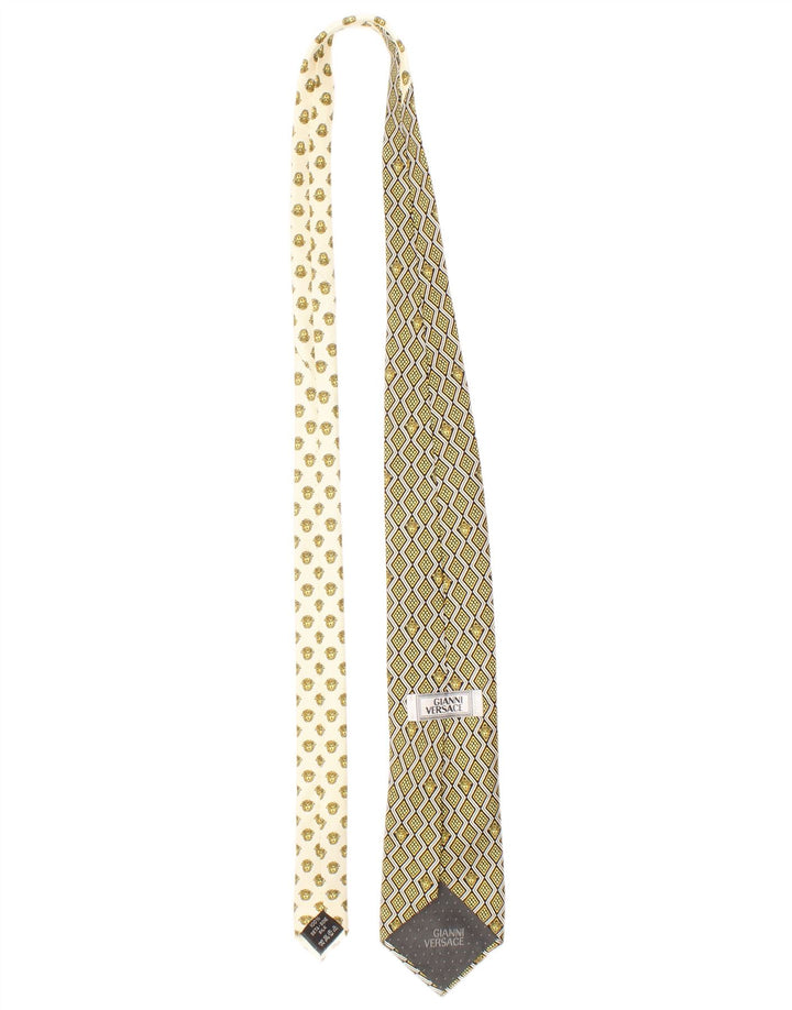 Gianni Versace Mens Tie One Size Yellow Geometric Silk Designer