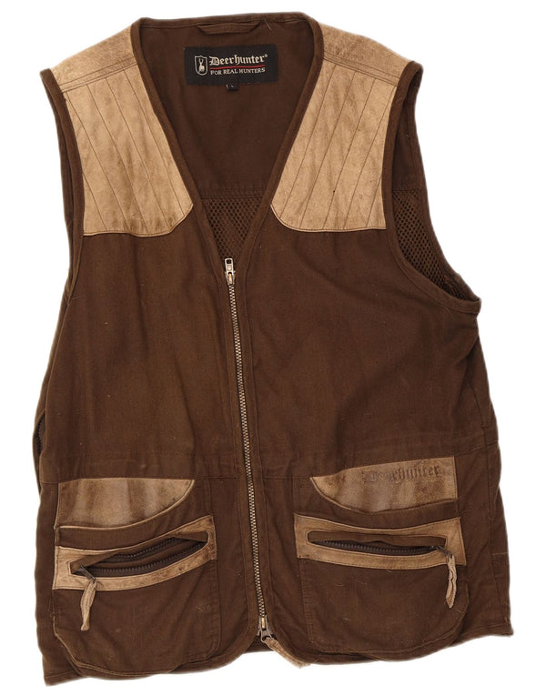 Deerhunter Mens Gilet UK 40 Large Brown Colourblock Cotton