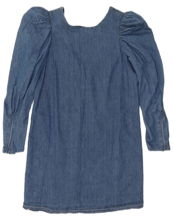 Rochie vintage de denim cu mâneci lungi pentru femei UK 12 Medium Blue