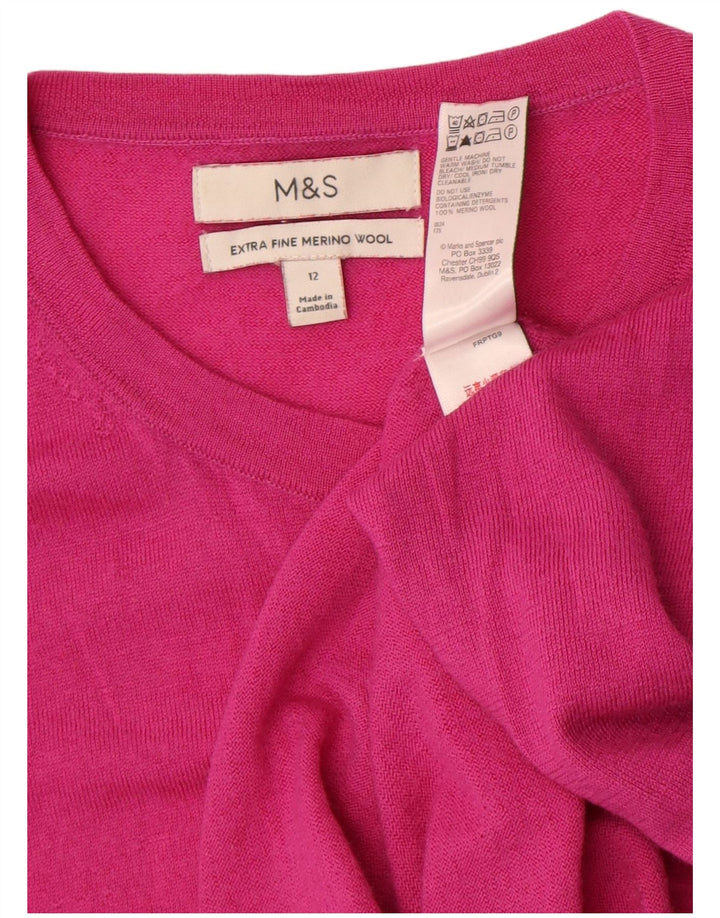Marks & Spencer Womens Cardigan Sweater UK 12 Medium Pink Merino Wool