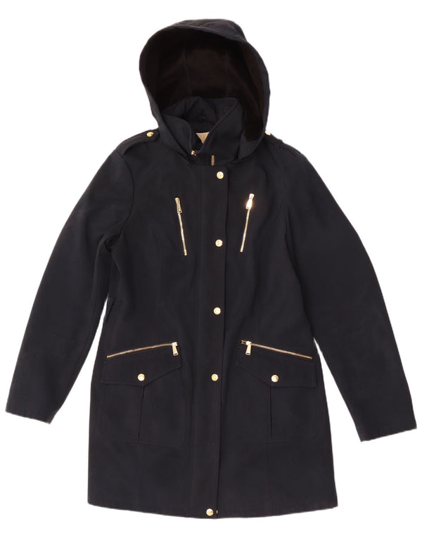 Michael Kors Militær overfrakke med hætte til kvinder UK 14 Medium Navy Blue