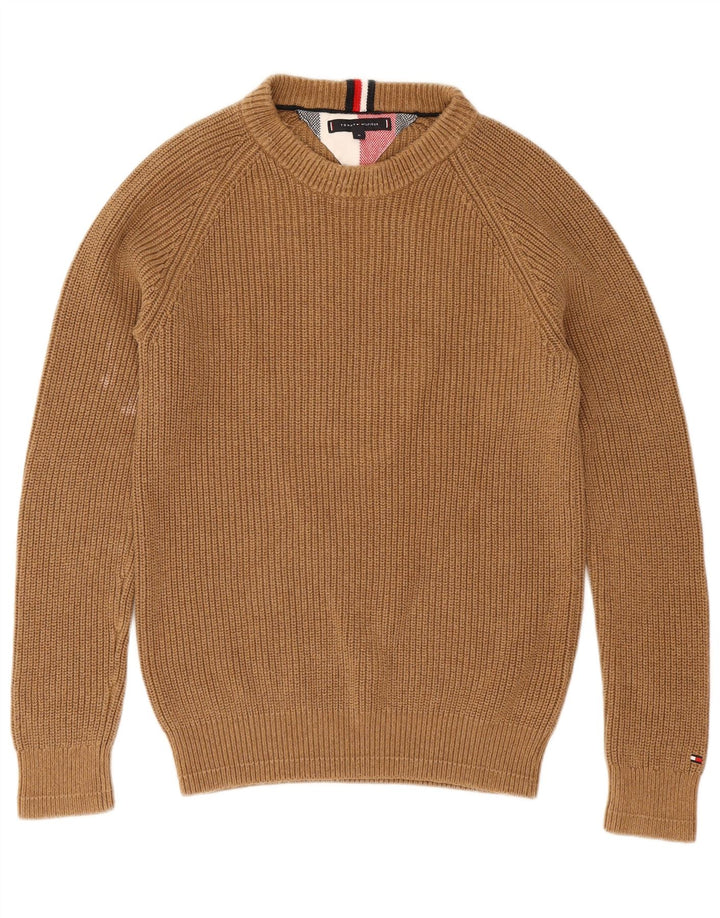 Tommy Hilfiger Mens Boat Neck Jumper Sweater Medium Brown Cotton