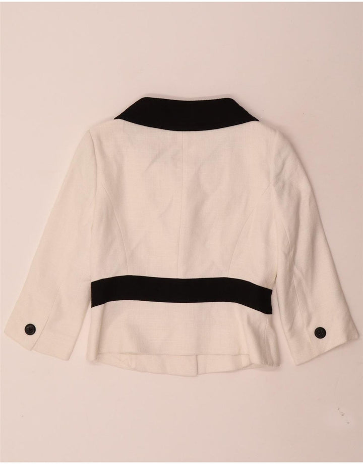 Hobbs Damen Crop 2 Button Blazer Jacke UK 10 Small Weiß Farbblock