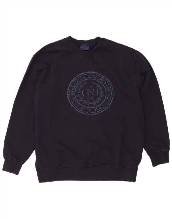 Gant Mens Graphic Sweatshirt Jumper Medium Navy Blue Cotton