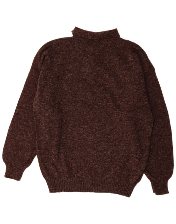 vintage Homme Polo Neck Jumper Pull IT 54 XL Marron Argyle/Diamond Laine