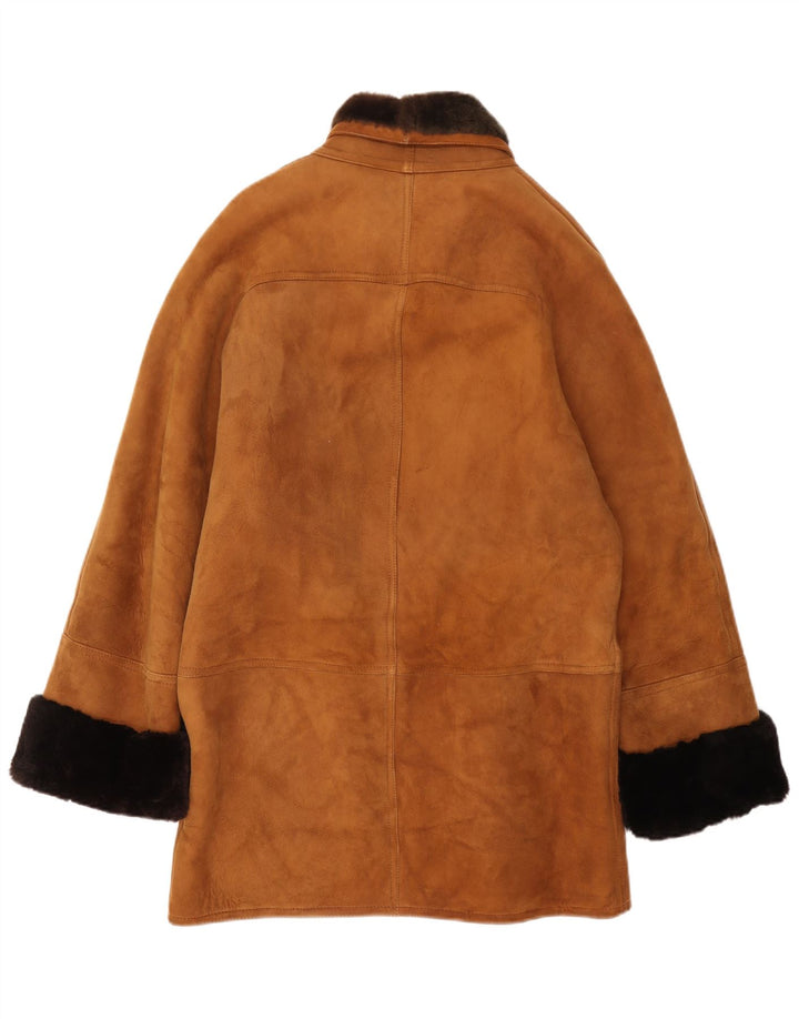 Vintage Herren Loose Fit Shearling Jacke IT 46 Kleines braunes Leder