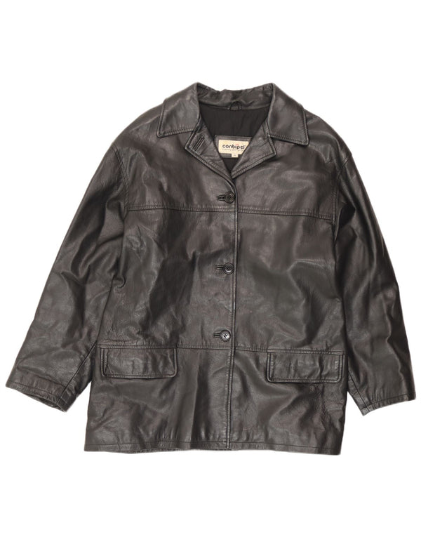 Conbipel Womens Loose Fit Leather Jacket IT 46 Large Black Leather
