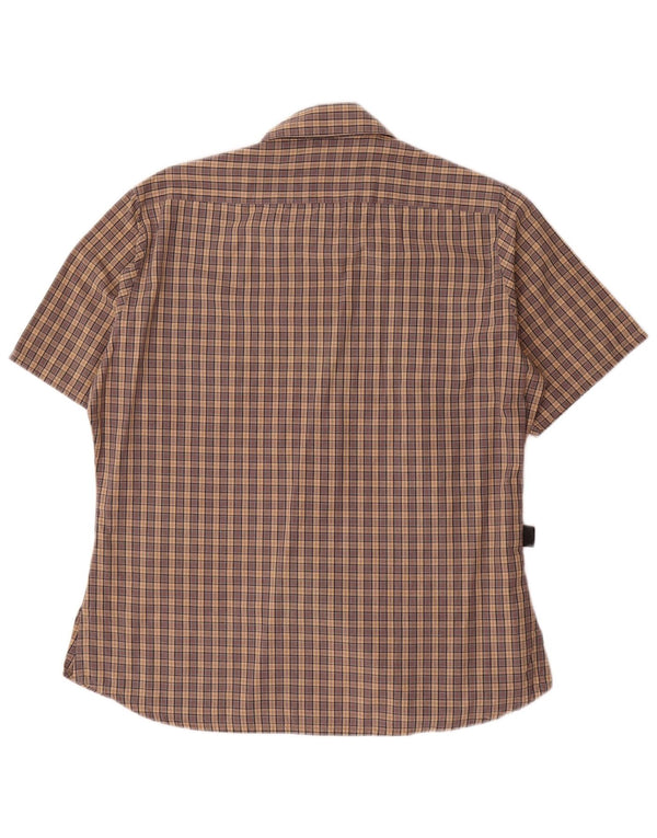Barbour Damen Kurzarmhemd UK 14 Große braun karierte Baumwolle
