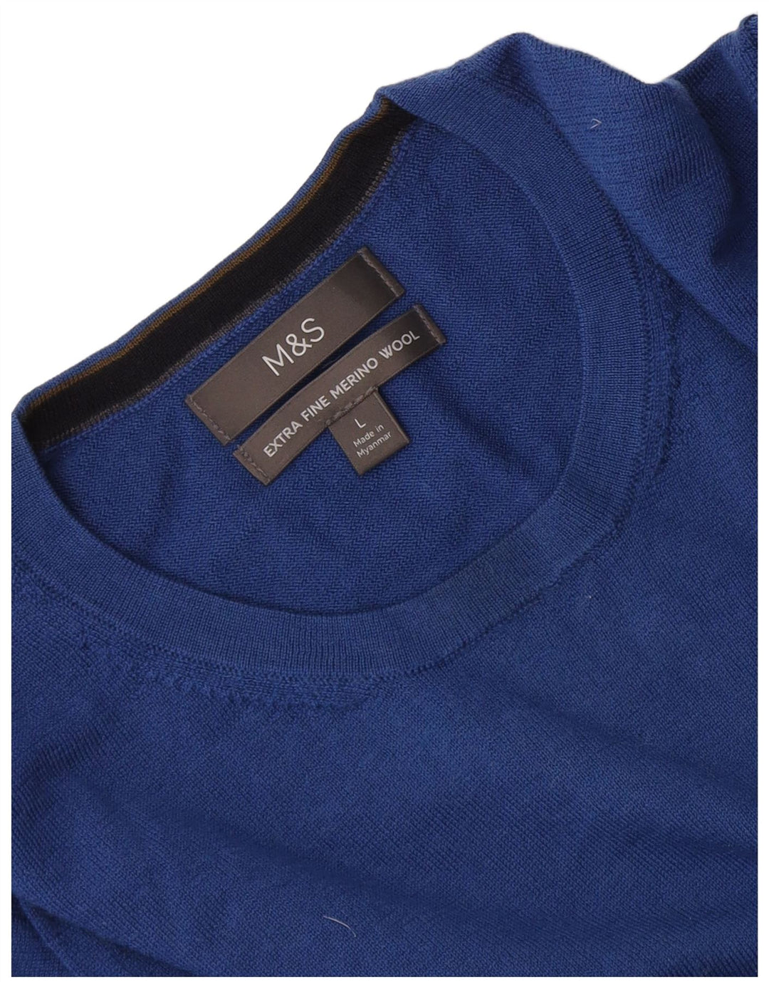 Marks & Spencer Pull à col rond pour homme en laine mérinos bleue