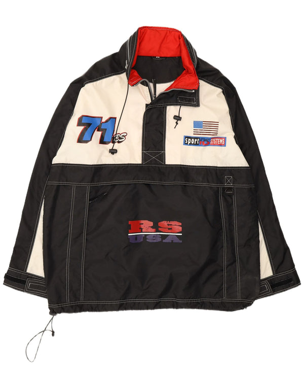 Vintage Mens USA Hooded Graphic Anorak Jacket UK 42 XL Black Colourblock
