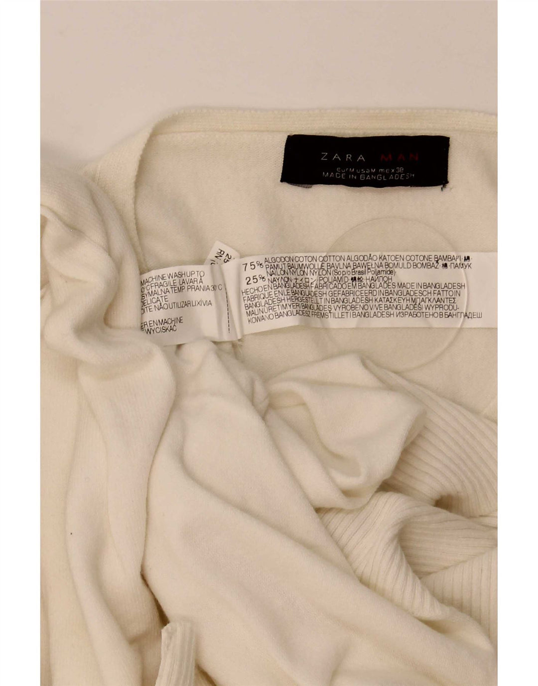 Zara Herren-Pullover mit V-Ausschnitt, mittlere, cremefarbene Baumwolle