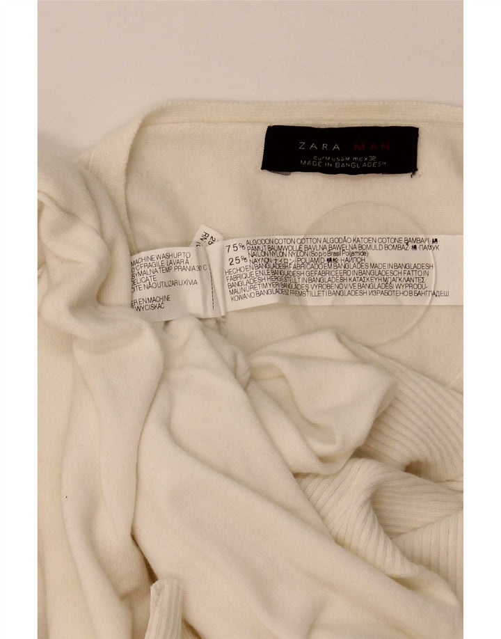Zara Herren-Pullover mit V-Ausschnitt, mittlere, cremefarbene Baumwolle