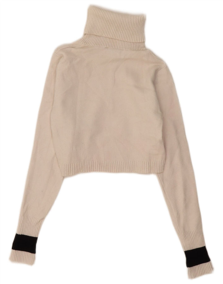 Zara Womens Crop Roll Neck Jumper Sweater UK 12 Medium White Colourblock