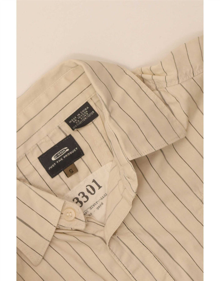 G-Star Mens Graphic Shirt Small Beige Pinstripe Cotton