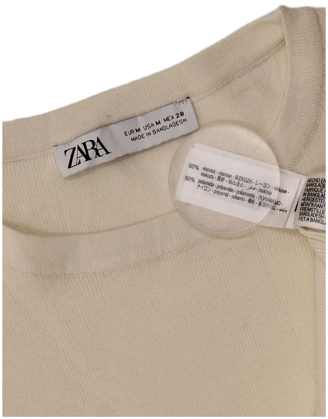 Zara Dame Oversized T-Shirt Top UK 14 Medium Off White Viscose