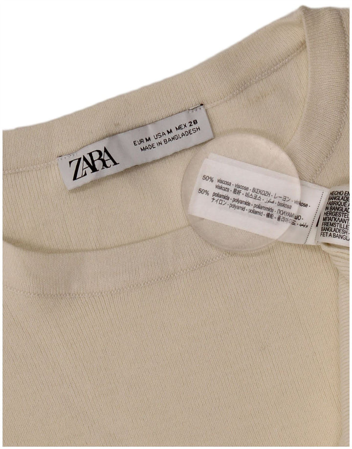 Zara Dame Oversized T-Shirt Top UK 14 Medium Off White Viscose