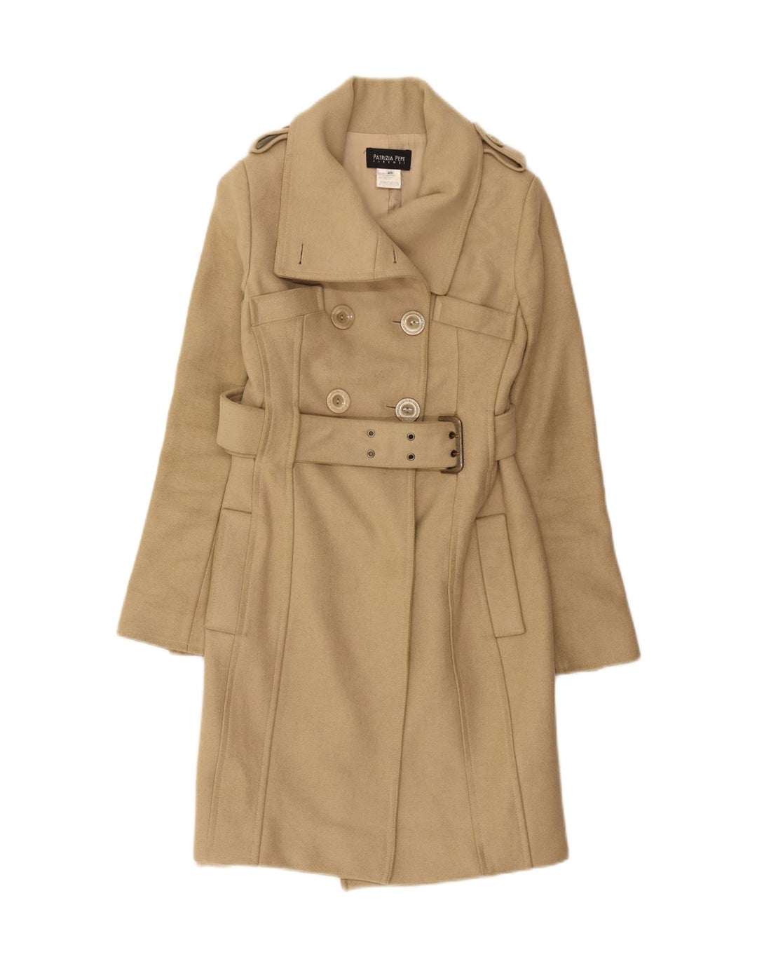 Patrizia Pepe Womens Military Double Breasted Coat IT 40 Small Beige Wool