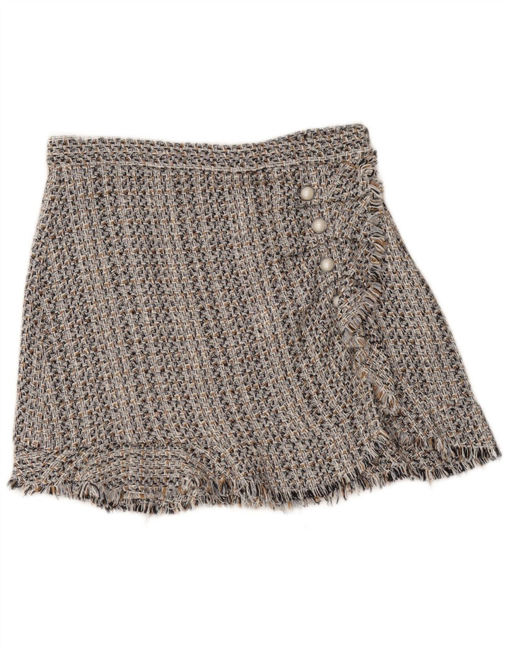 Zara Dame A-Line nederdel Large W30 Grå Flecked Bomuld