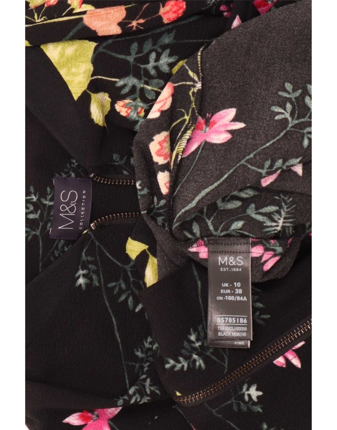 Jaqueta bomber feminina Marks & Spencer grande tamanho UK 10 pequena floral preta