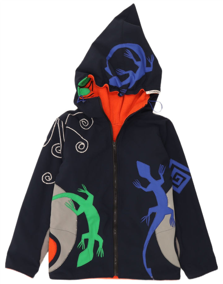 Vintage Womens Graphic Windbreaker Jacket UK 16 Large Navy Blue