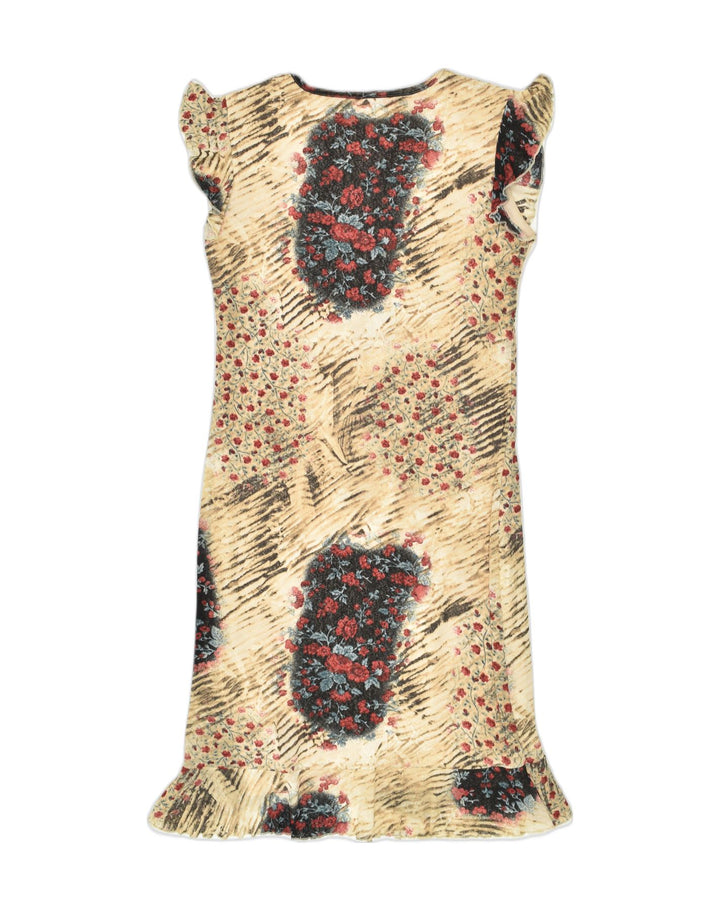 VINTAGE Womens Basic Dress UK 12 Medium Beige Floral | Vintage Vintage | Thrift | Second-Hand Vintage | Used Clothing | Messina Hembry 