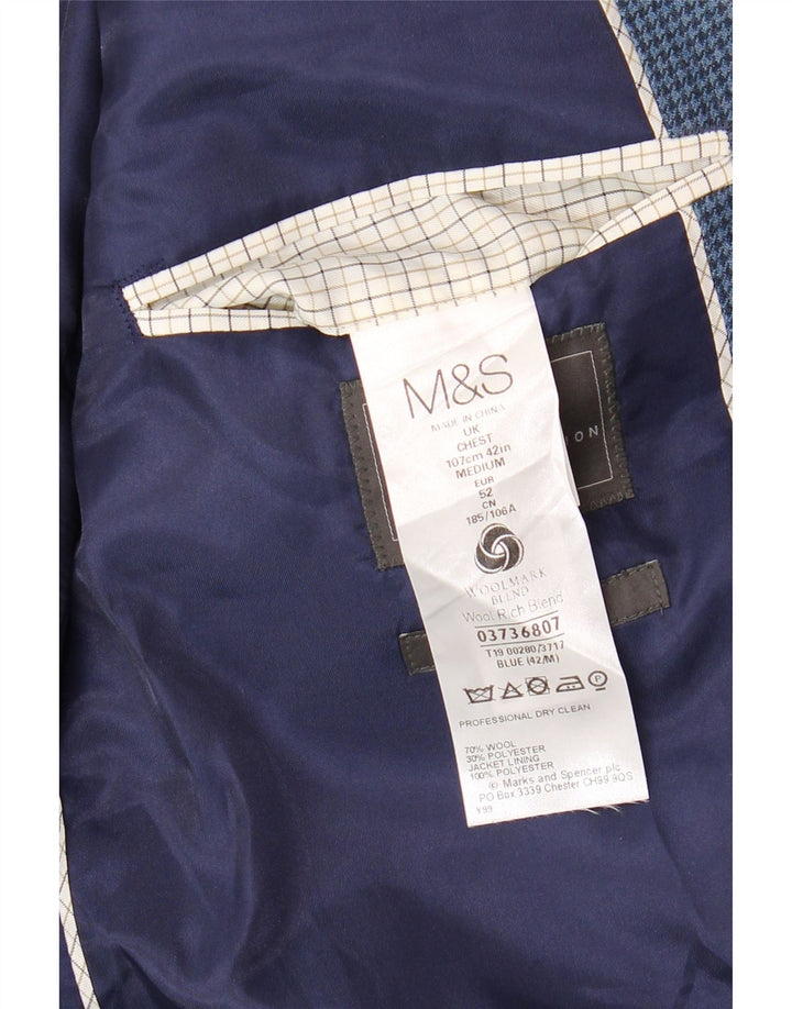 MARKS & SPENCER Mens 2 Button Blazer Jacket UK 42 Large Blue Houndstooth