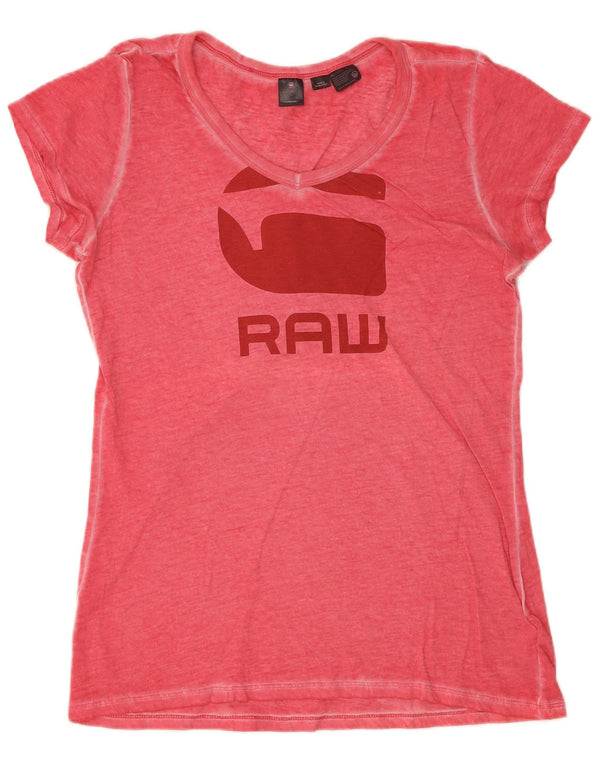 G-Star Camiseta gráfica para mujer Top UK 44 Grande Algodón moteado rosa