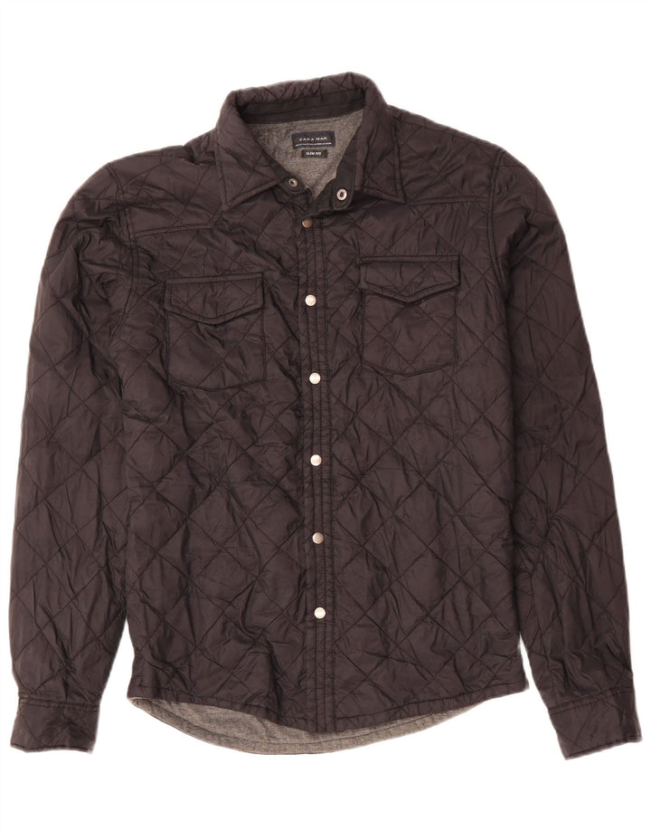 ZARA Herre Slim Fit Overshirt Quiltet skjorte Medium Sort Polyester