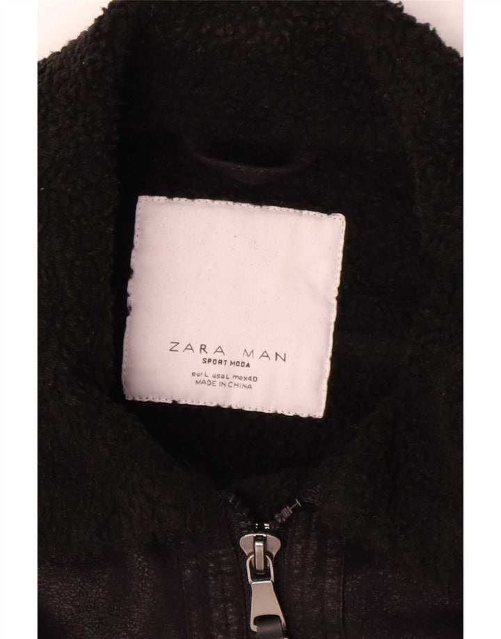 Zara Mens Sherpa Chaqueta Reino Unido 40 Grande Negro