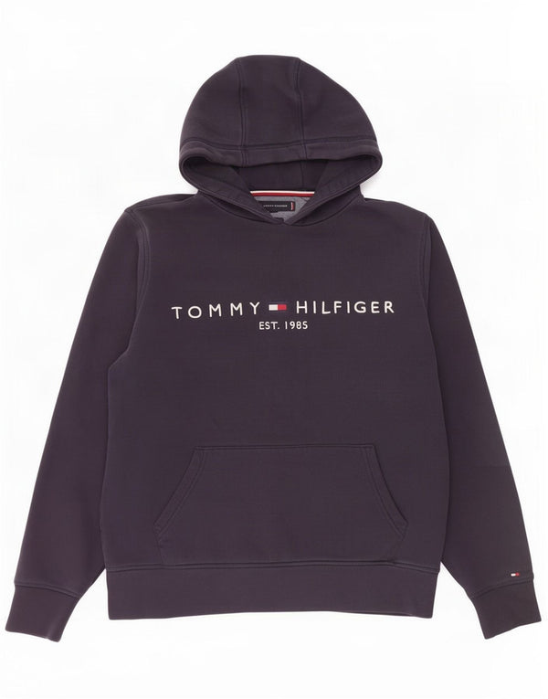 Tommy Hilfiger Γυναικείο γραφικό φούτερ με κουκούλα UK 14 Medium Navy Blue Cotton
