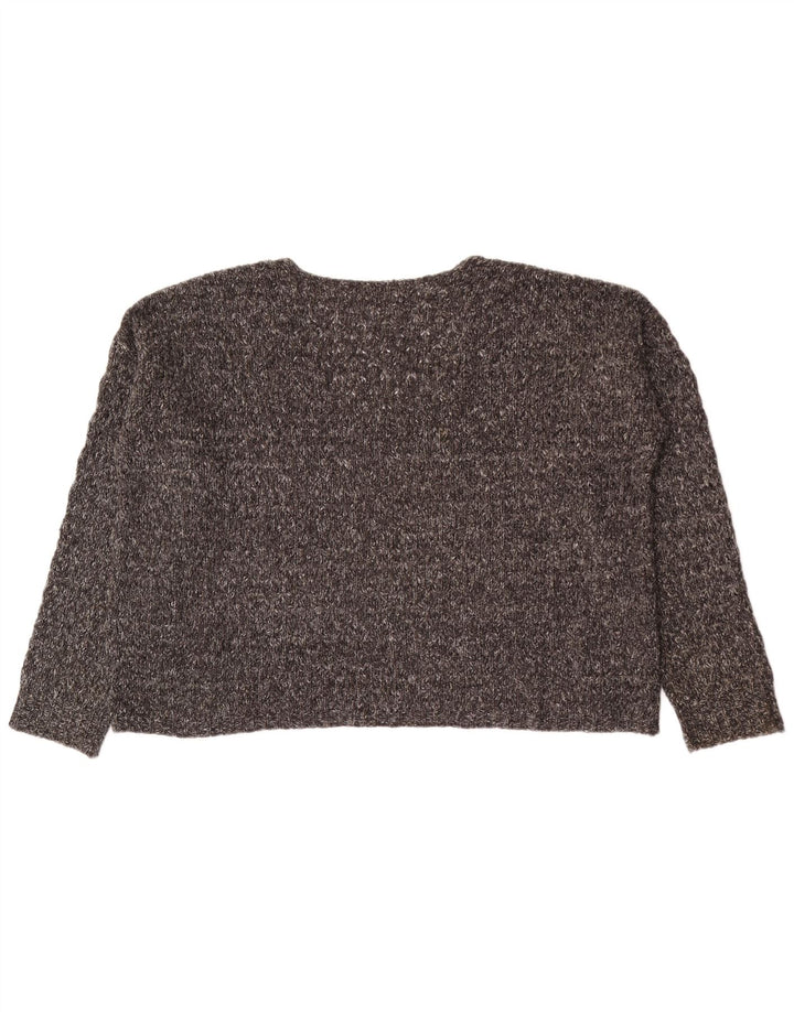 Zara Womens Crop Oversized V-Neck Jumper Sweater UK 14 Medium Grey Flecked
