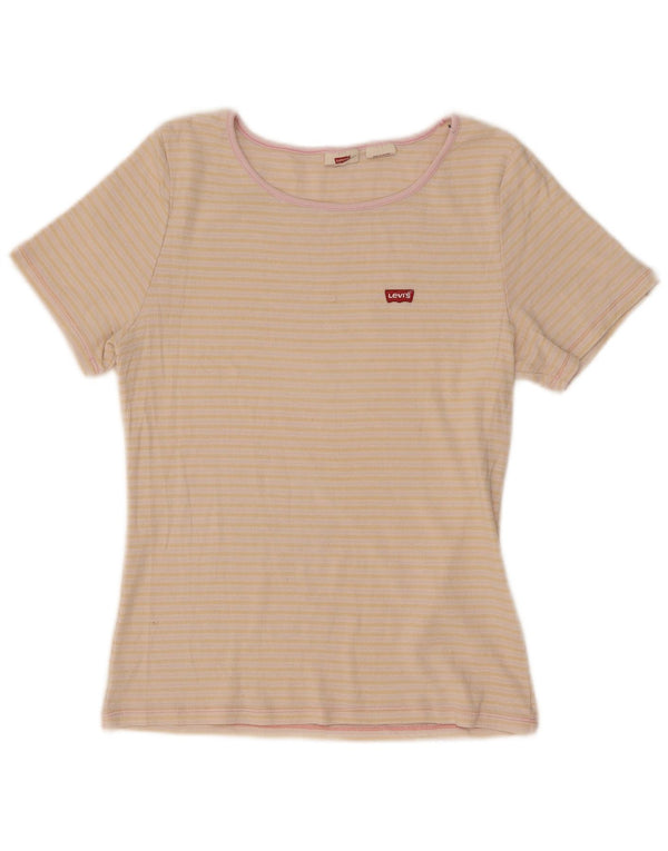 Levi's Girls T-Shirt Top 11-12 Years Large Beige Striped Cotton