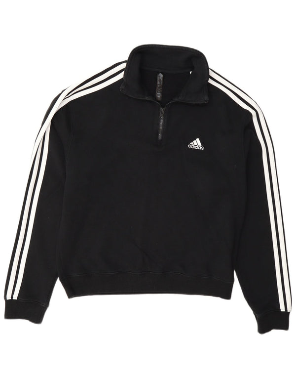 Adidas Womens Zip Neck Sweatshirt Jumper UK 12/14 Medium Black Cotton
