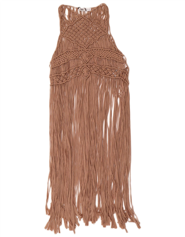 Abito da spiaggia all'uncinetto da donna Zara UK 12 Poliestere beige medio