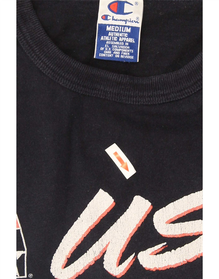 Champion Herre grafisk T-shirt Top Medium Marineblå Bomuld