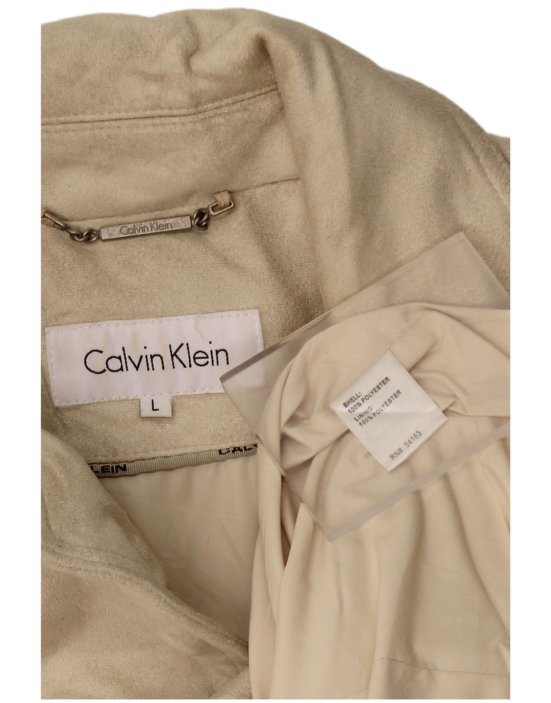 CALVIN KLEIN Womens 3 Button Blazer Jacket UK 16 Large Beige Polyester