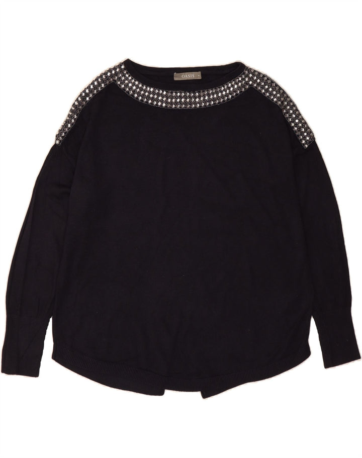 OASIS Womens Oversized Boat Neck Jumper Sweater UK 14 Medium Navy Blue Vintage Oasis and Second-Hand Oasis from Messina Hembry 