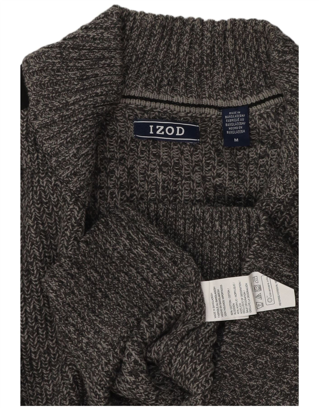 IZOD Mens Cardigan Sweater Medium Grey Colourblock Cotton