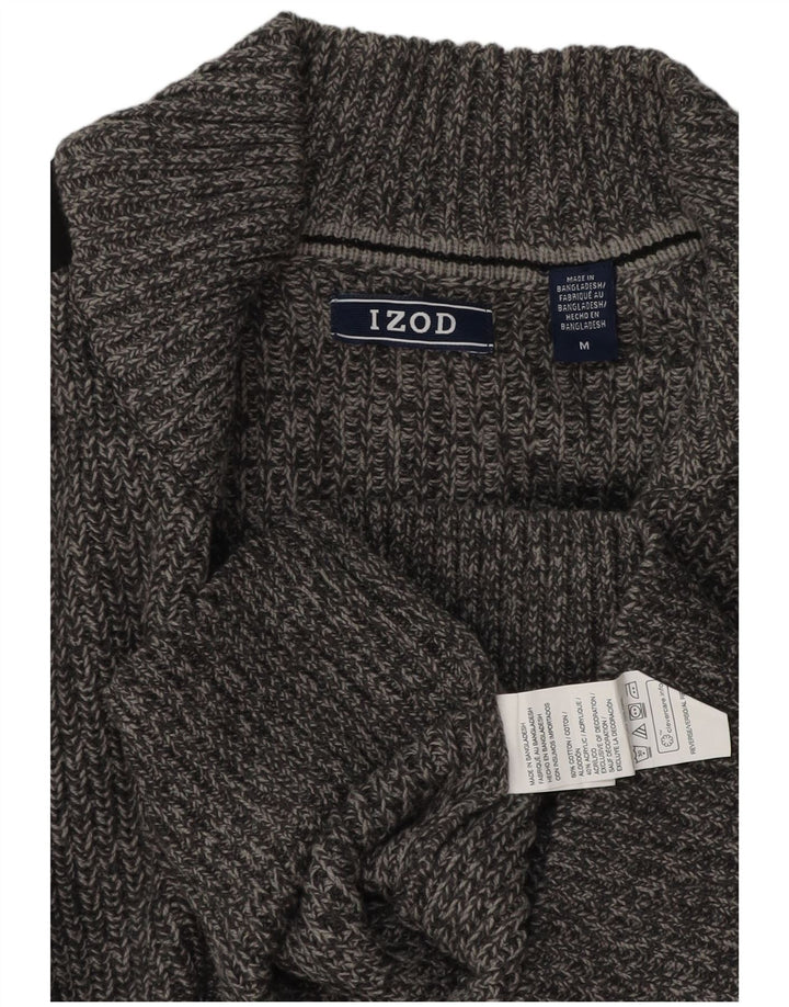 IZOD Mens Cardigan Sweater Medium Grey Colourblock Cotton
