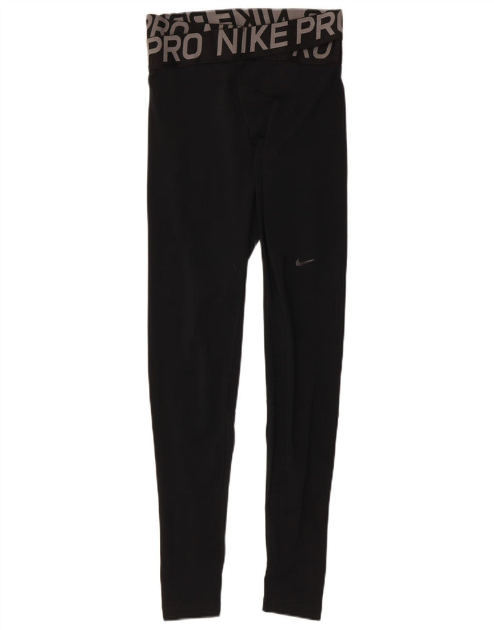 Nike Womens Dri Fit Graphic Leggings UK 8 Small Black Colourblock Polyester