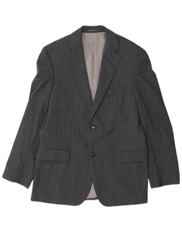 HUGO BOSS Mens 2 Button Blazer Jacket IT 48 Medium Grey Pinstripe Wool