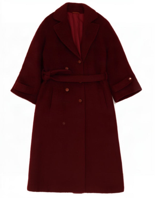 Vintage Womens Double Breasted Coat UK 12 Medium Burgundy