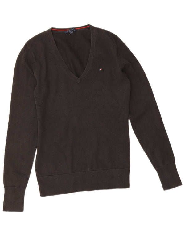 Женский джемпер с v-образным вырезом Tommy Hilfiger UK 6 XS, черный хлопок